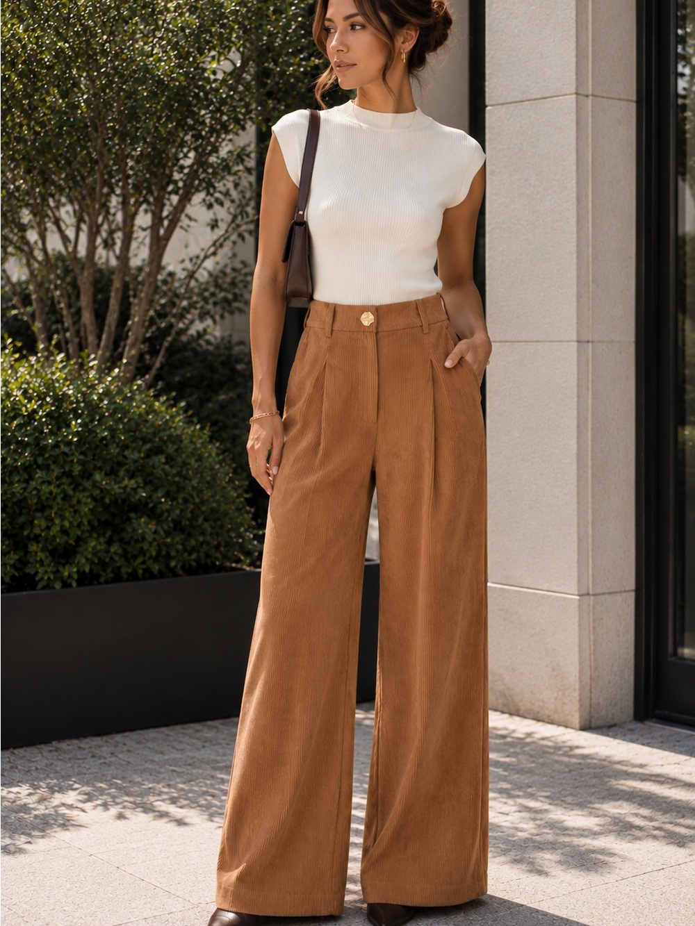 COMMENSE Wide-Leg Corduroy Pants